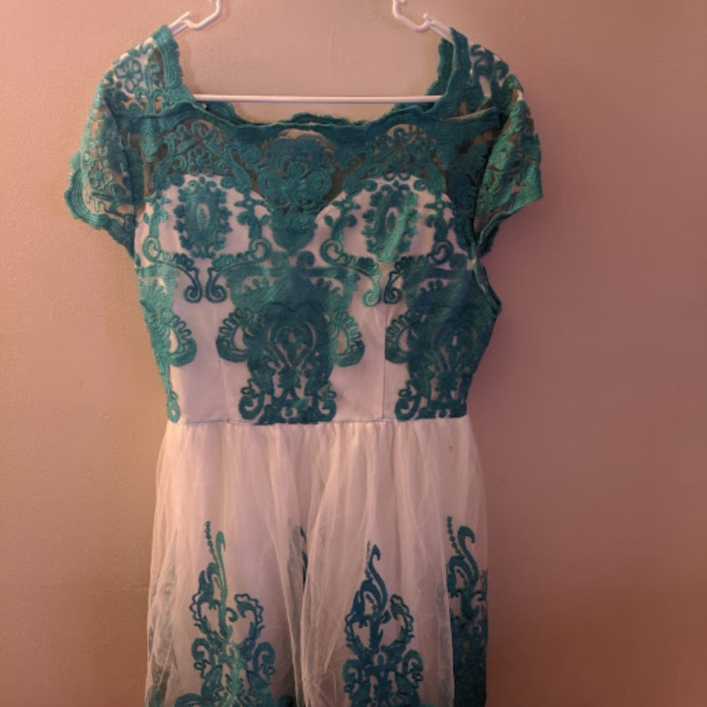 Blue and White Lace Dress